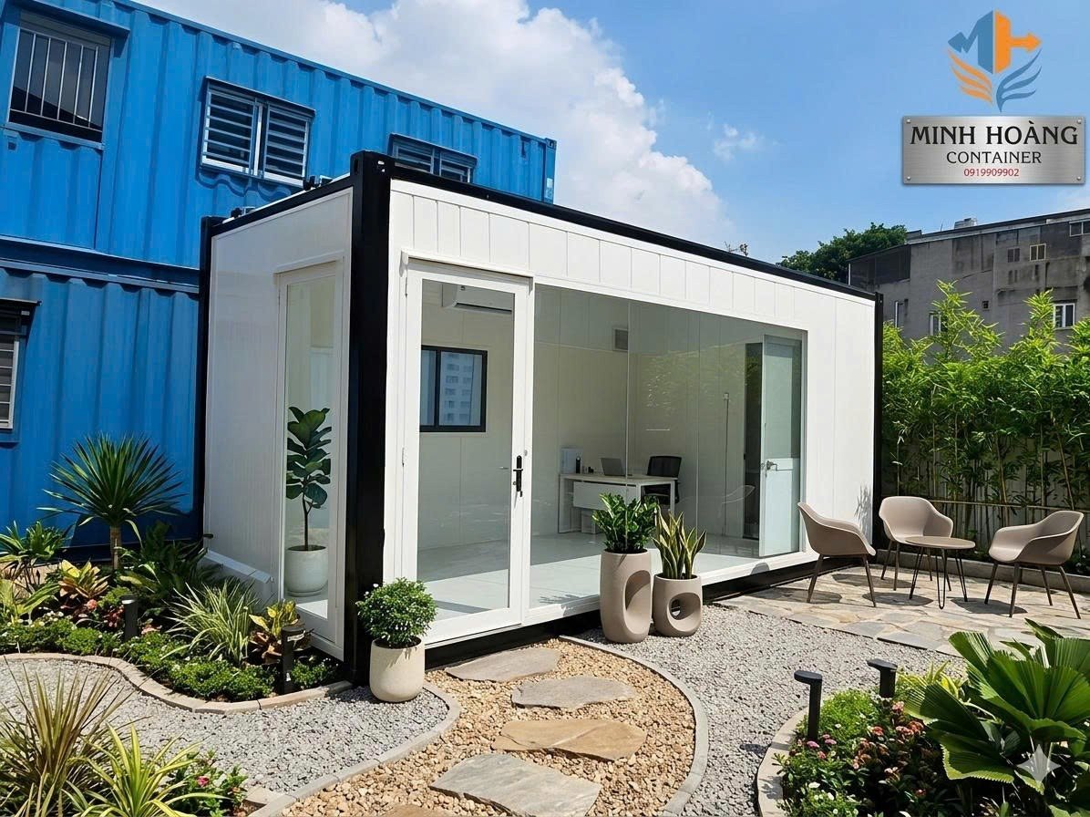 Container Văn Phòng 20 Feet Trắng Viền Đen Có Toilet